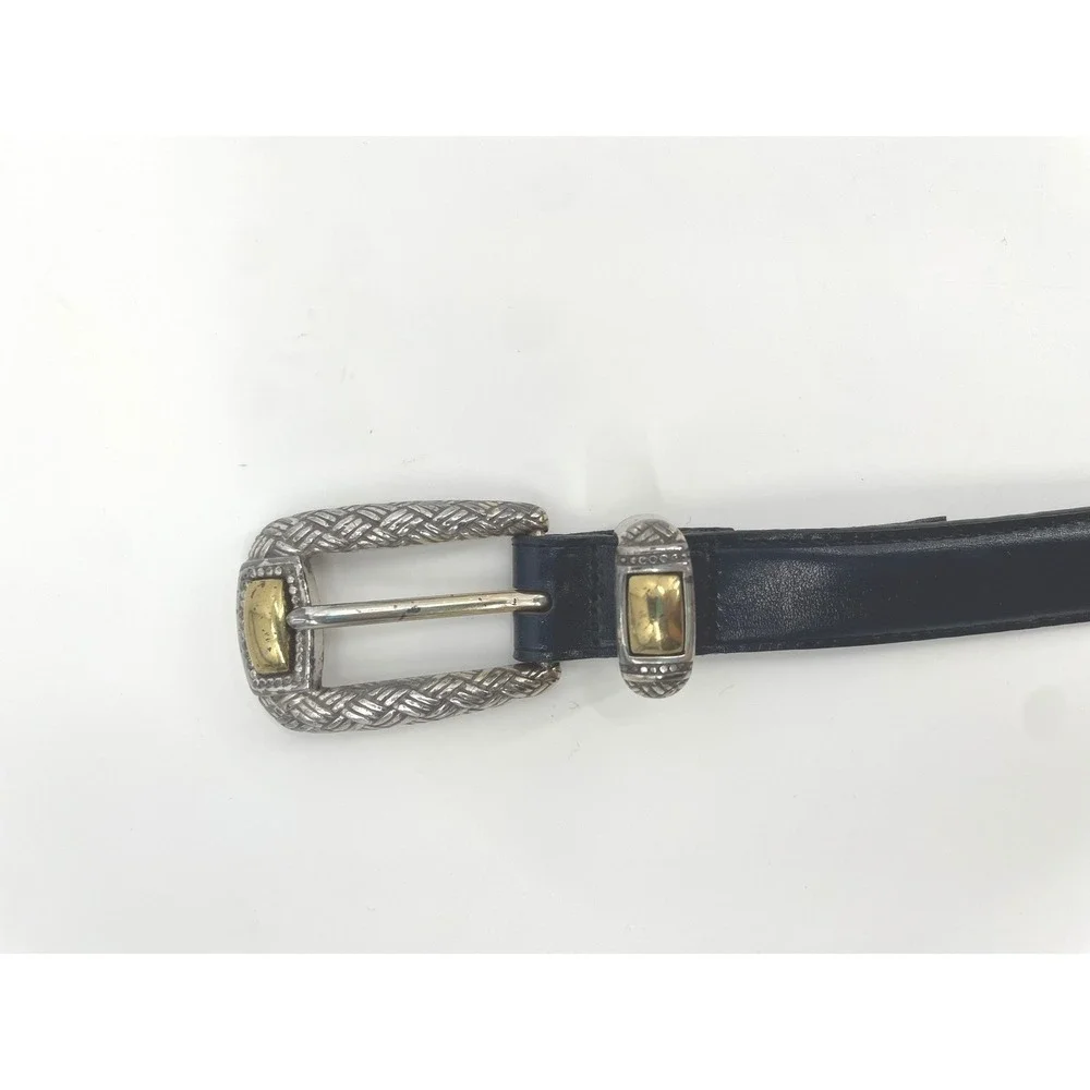 Vtg Brighton Cutter &‎ Buck Blue Leather Belt 32 Western Two Tone 90s USA Made